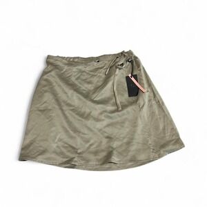 IRIS Los Angeles Satin Wrap Mini Skirt Olive Green Size Large NWT